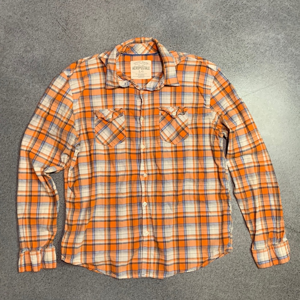 Aeropostale Plaid Orange/Blue Button Down Shirt